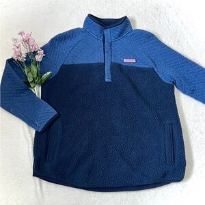 Vineyard Vines Navy Sherpa & Quilted Quarter Snap Pullover - Small